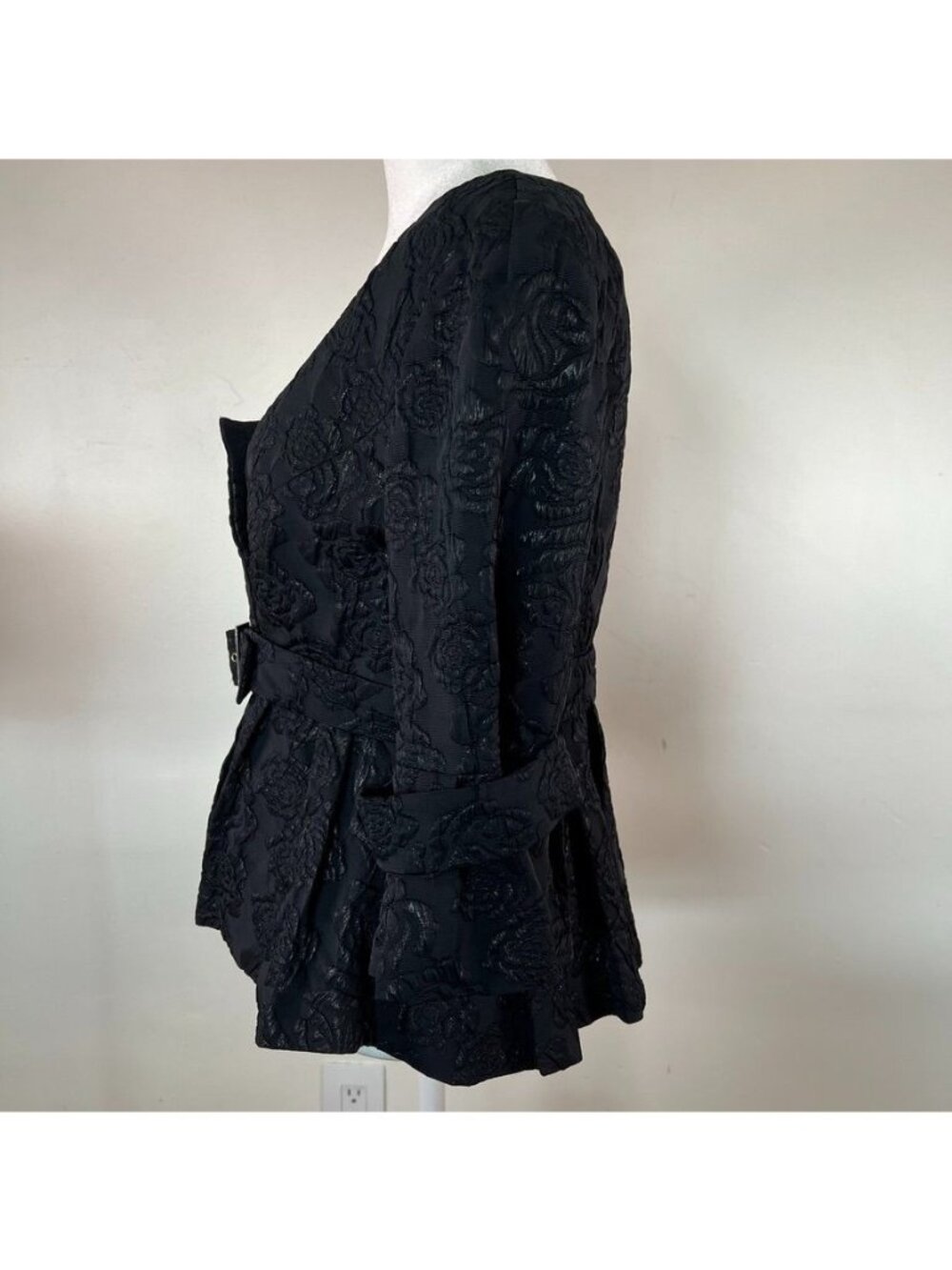 Anne Fontaine Nejia Black Rose Jacquard Wool Peplum Jacket Top Romantic Chic 6 - Picture 4 of 16